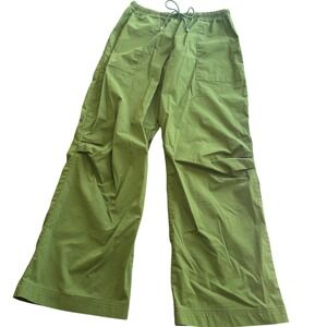 Be Present Women Green Yoga Pants Wide Leg Drawstring Cargo Pockets Size L USA
